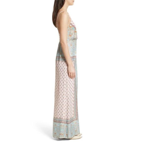 Free People Cabbage Rose Scarf Print Wide Leg Satin Jumpsuit Neutral Combo - 6 - Picture 3 of 10